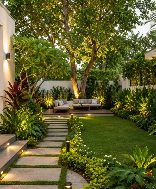Finished elegant villa landscaping